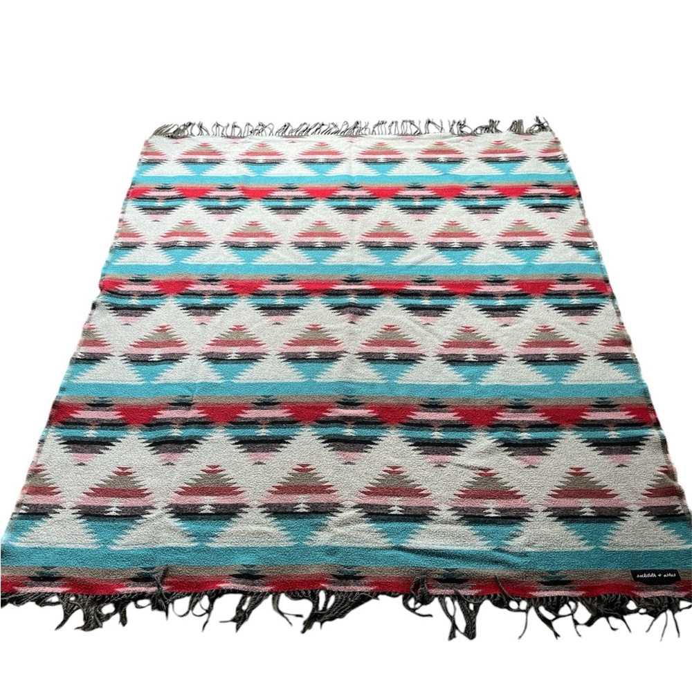 sackcloth & ashes Mojave wool blend blanket red turquoise pink gray 59x 70 in